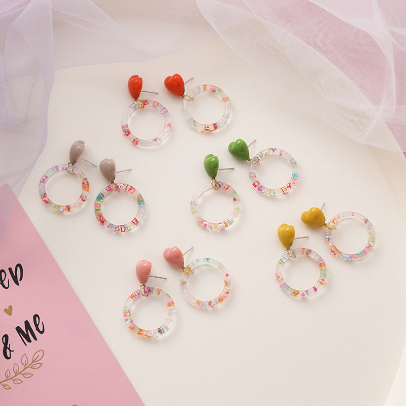 

Candy Color Heart Circle Earrings