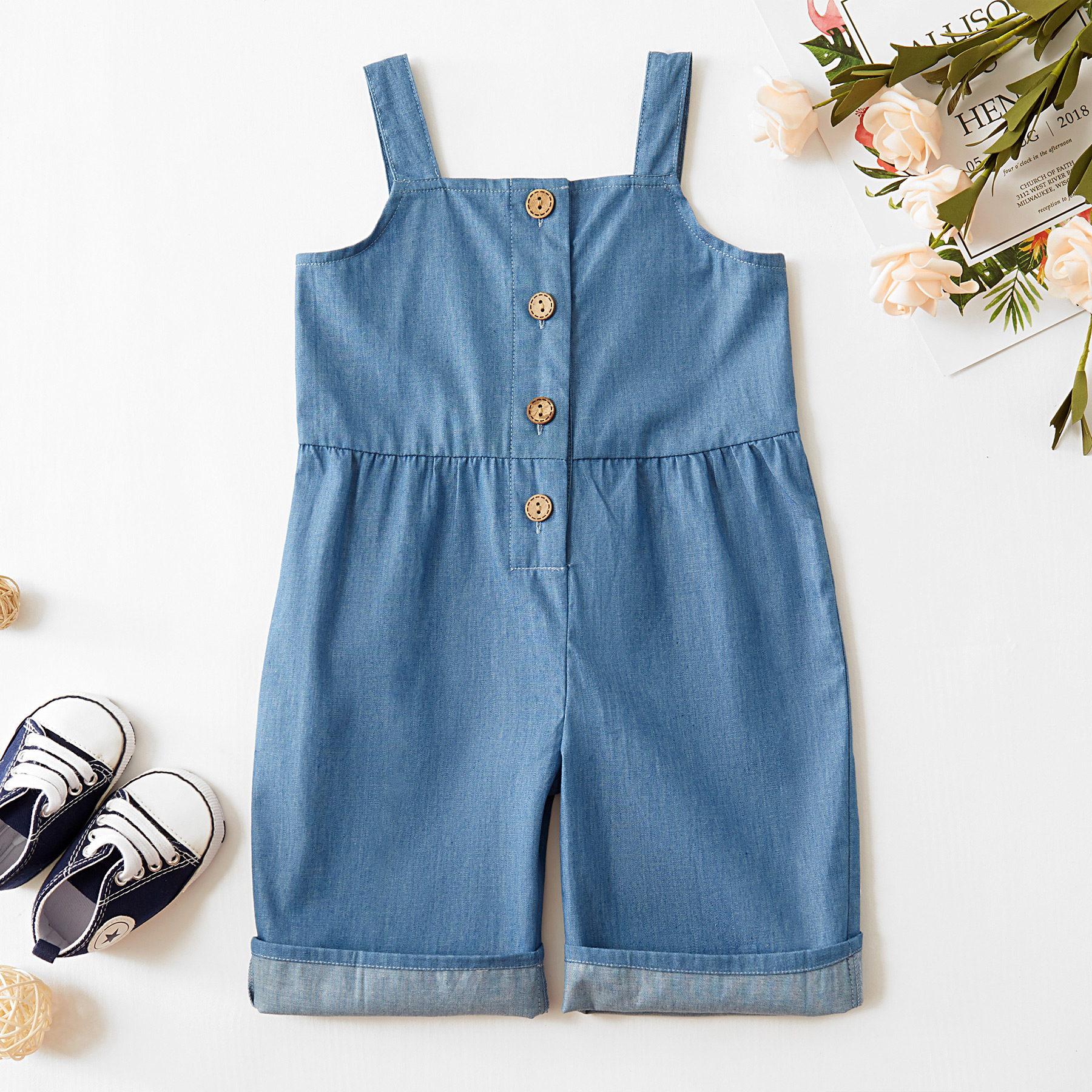 

Baby Girl Solid Cardigan Design Sleeveless Jumpsuit