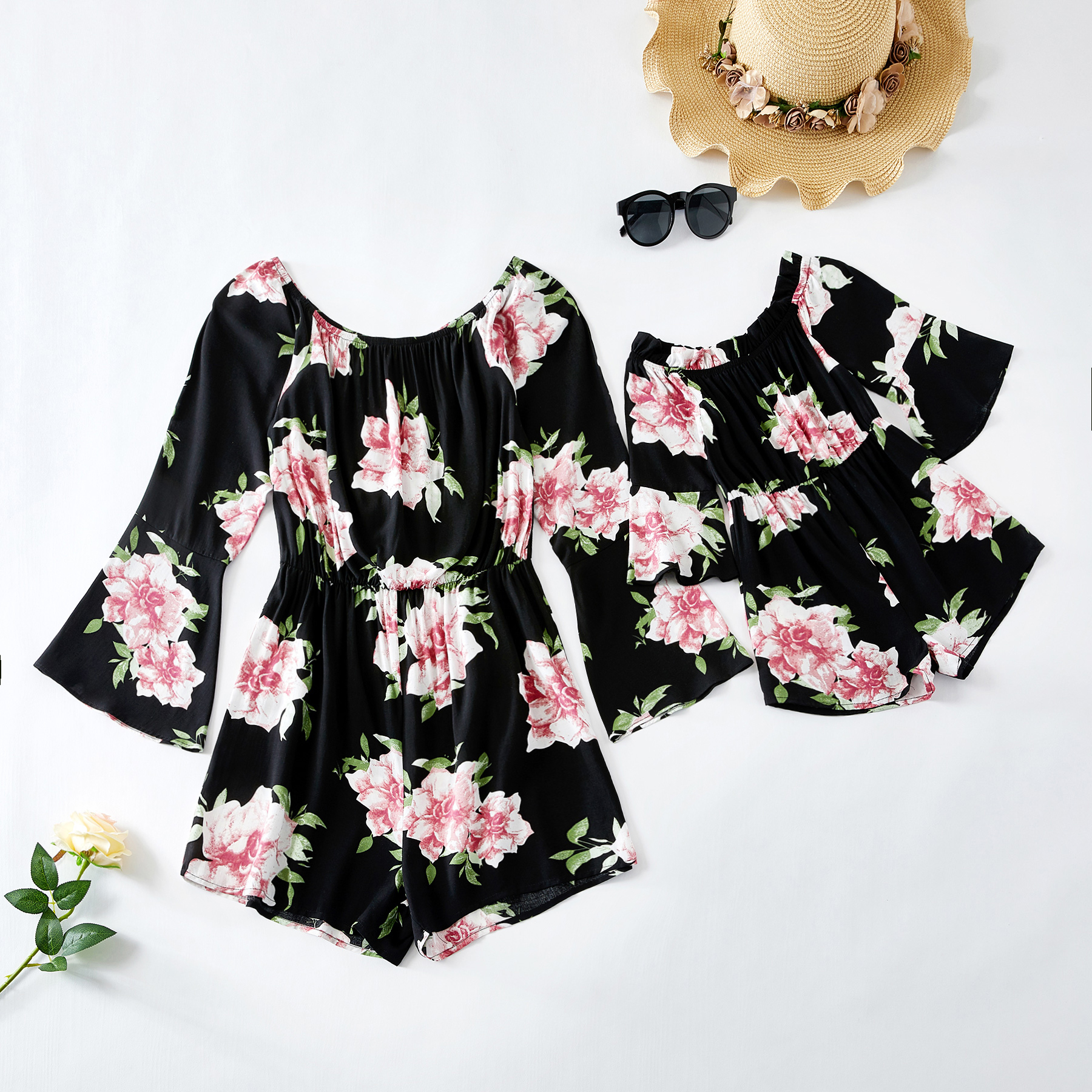

Floral Print One-Shoulder Long-sleeve Matching Jumpsuits