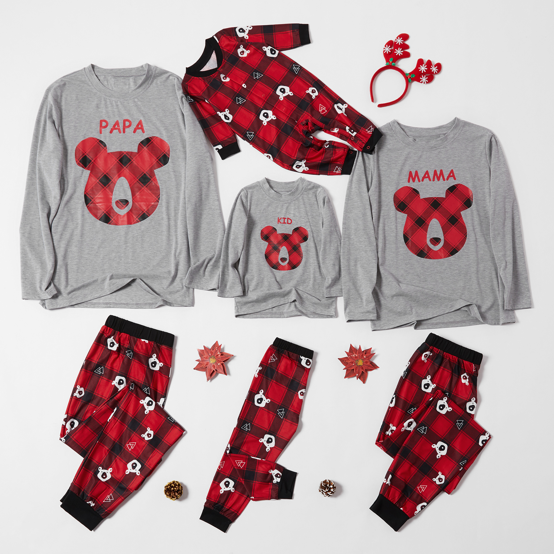 

Family matching Bear Print Plaid Christmas Pajamas Set