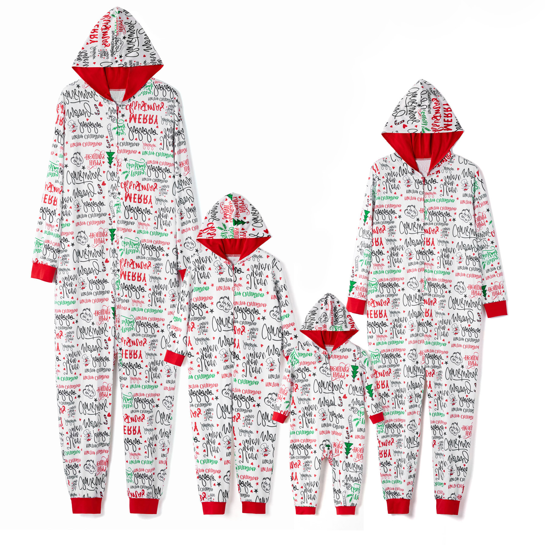 

Christmas Letter Print Hooded Onesies Matching Pajamas