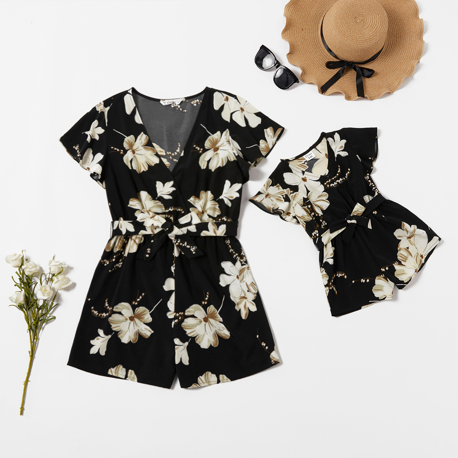 

Mommy and Me Printed V-neck Short-sleeve Rompers