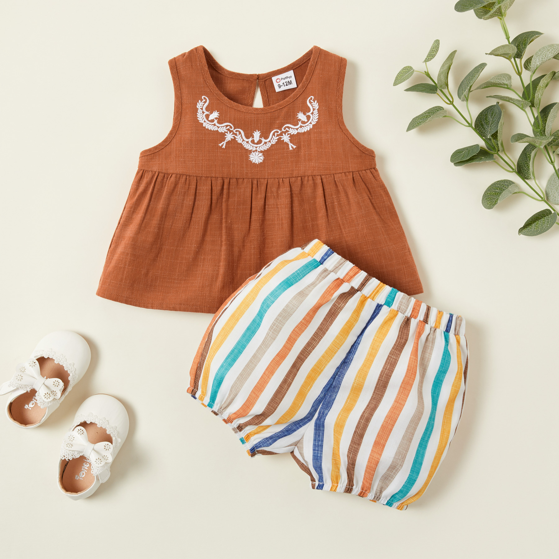 

Baby Embroidered Top and Striped Shorts