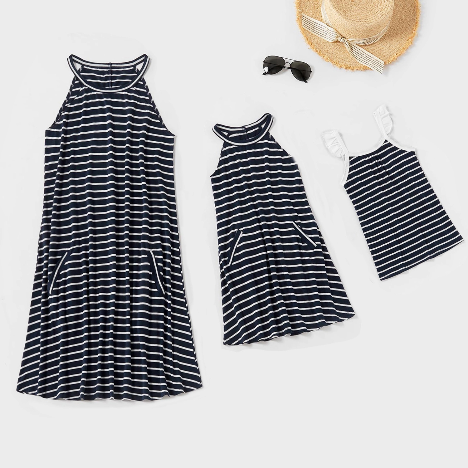 

Mommy and Me Striped Side Pocket Tank Dresses