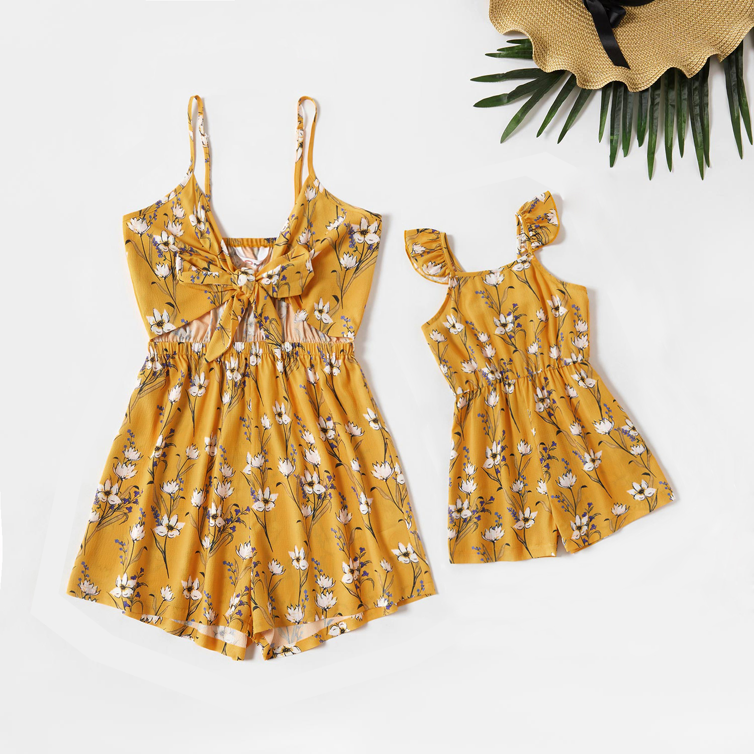 

Mommy and Me Floral Print Hollow Out Sling Rompers