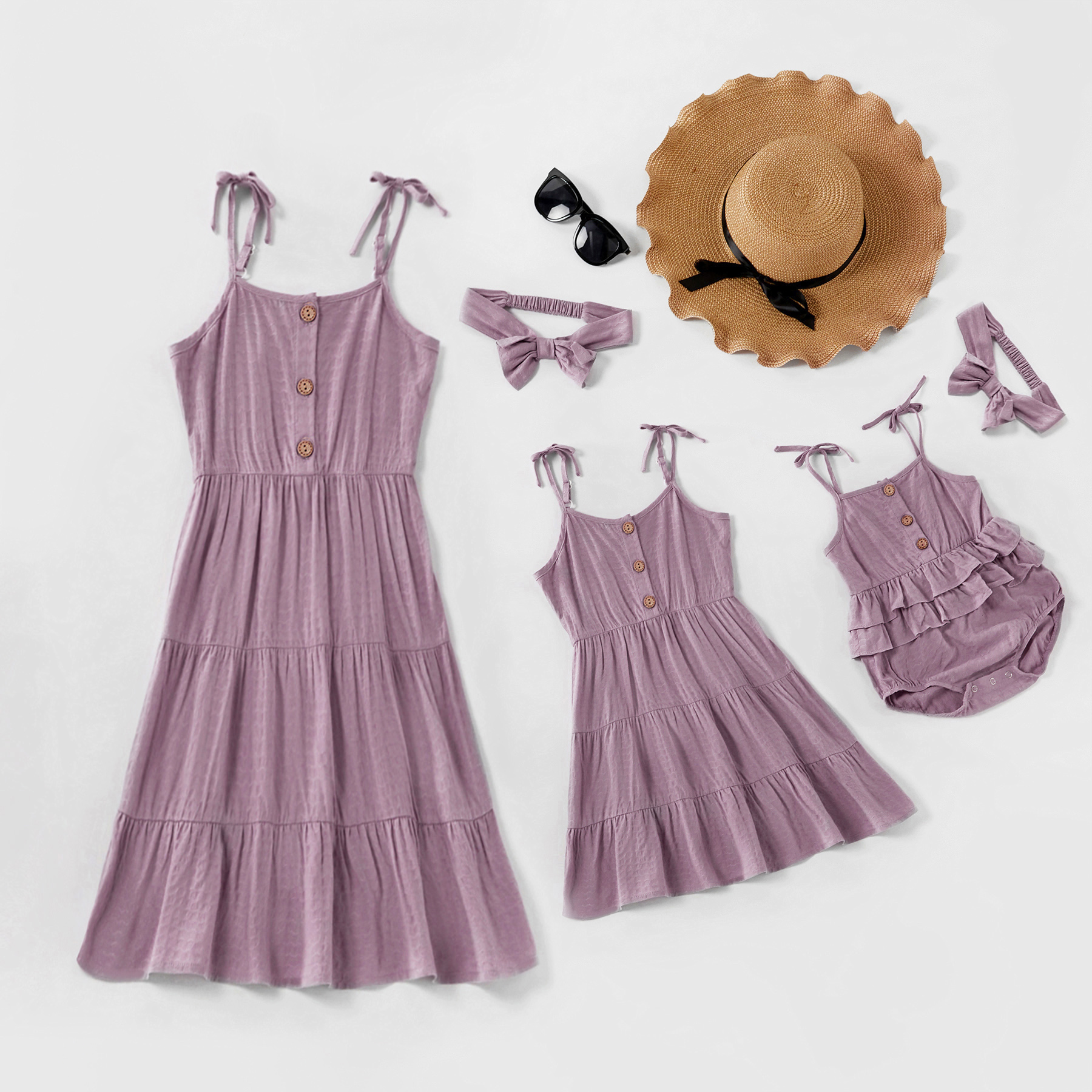 

Mommy and Me Solid Ruffle Hem Bow Sling Dresses