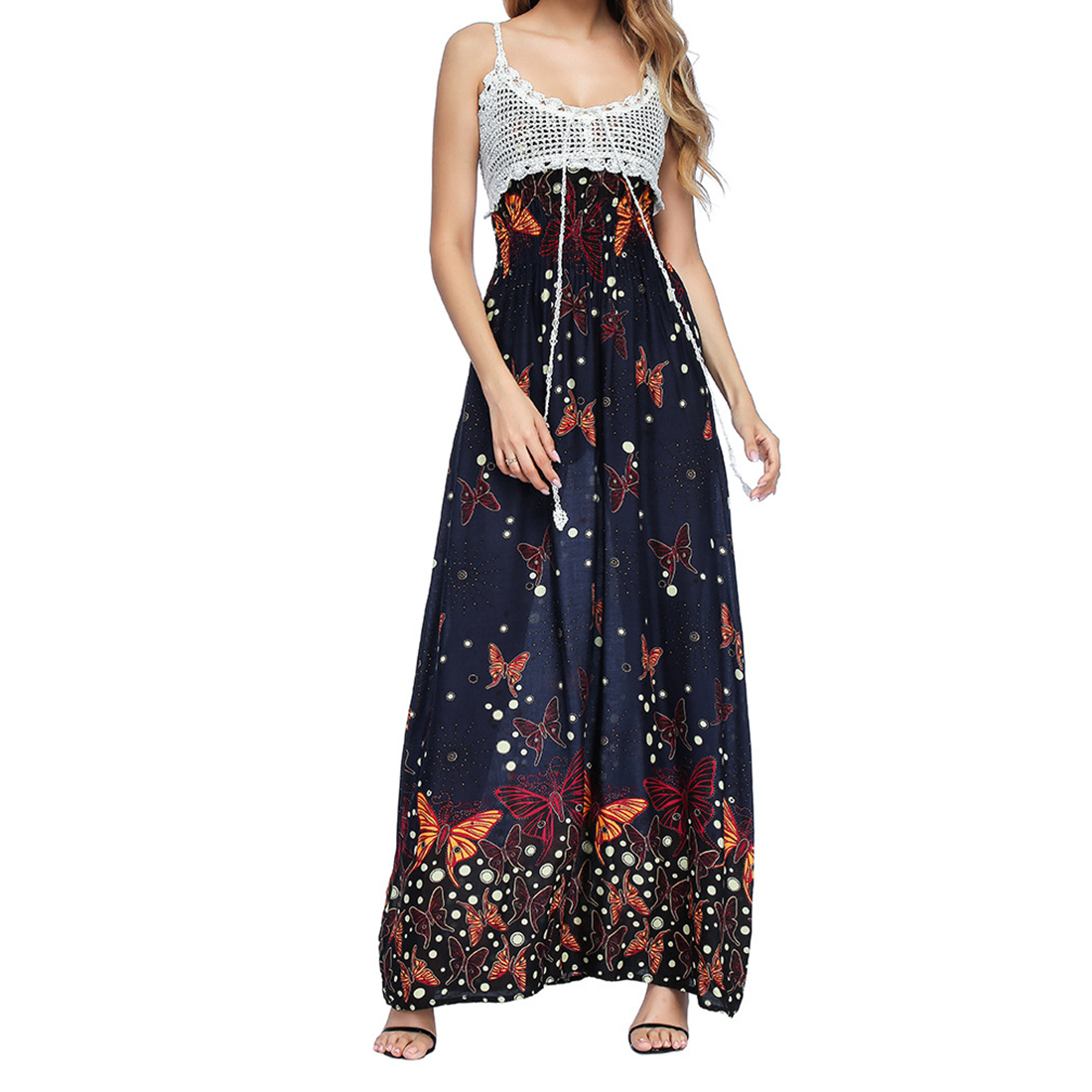 

Lace Splice Slip Maxi Dress