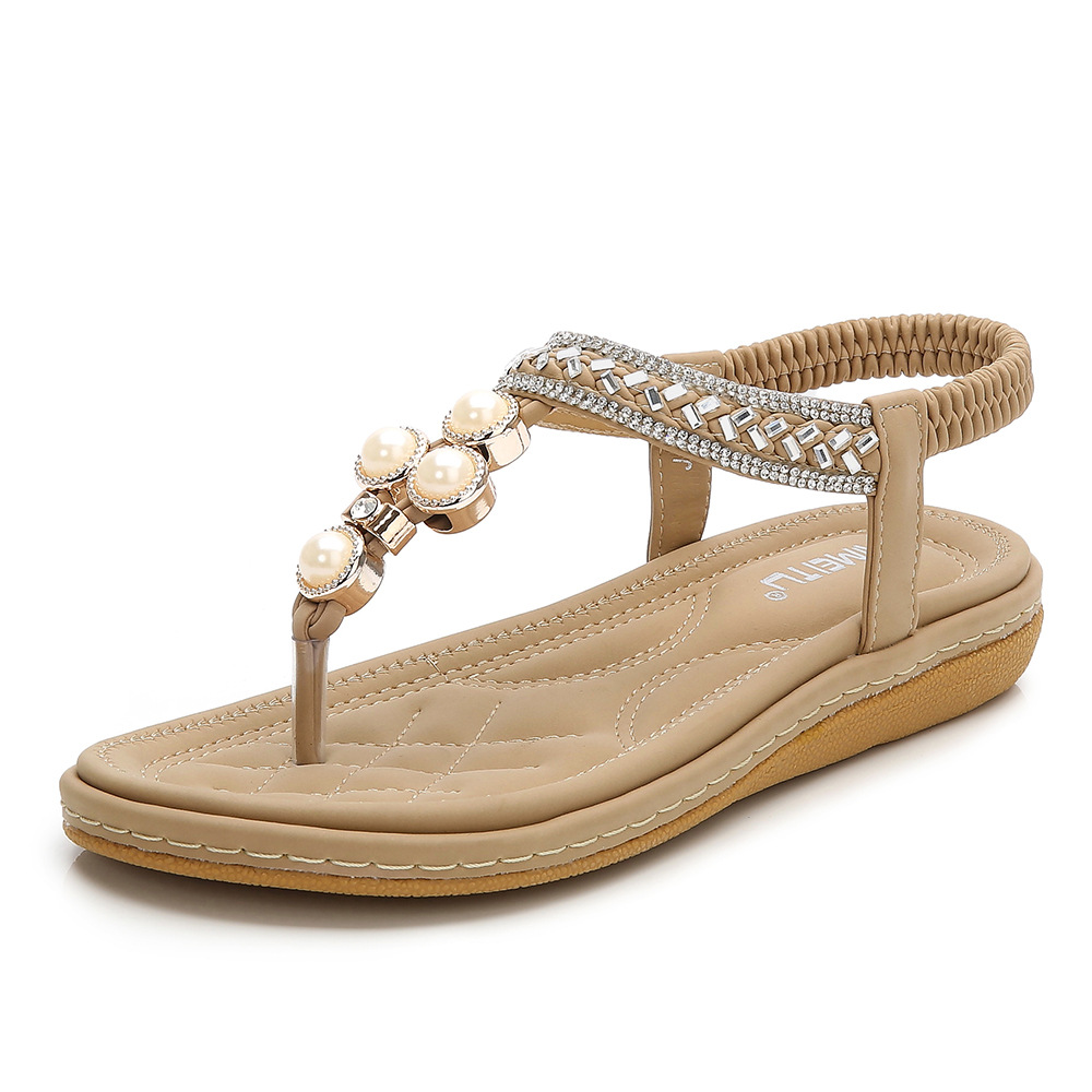 

Stylish Boho Pearl Decor Flat Sandals