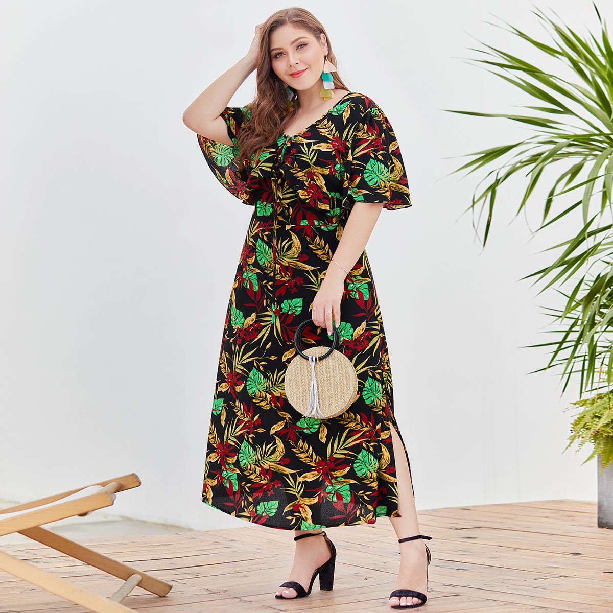 

Boho V-neck Short-sleeve Plus-size Maxi Dress