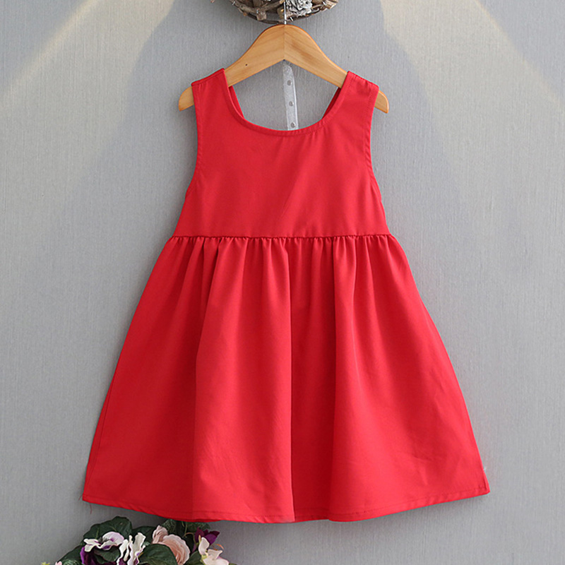 

Toddler Girl's Solid Backless Bow Decor Dress