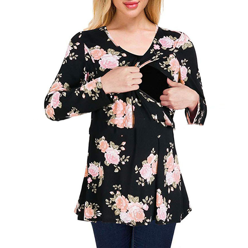 

Stylish Floral Long-sleeve Maternity Nursing Top