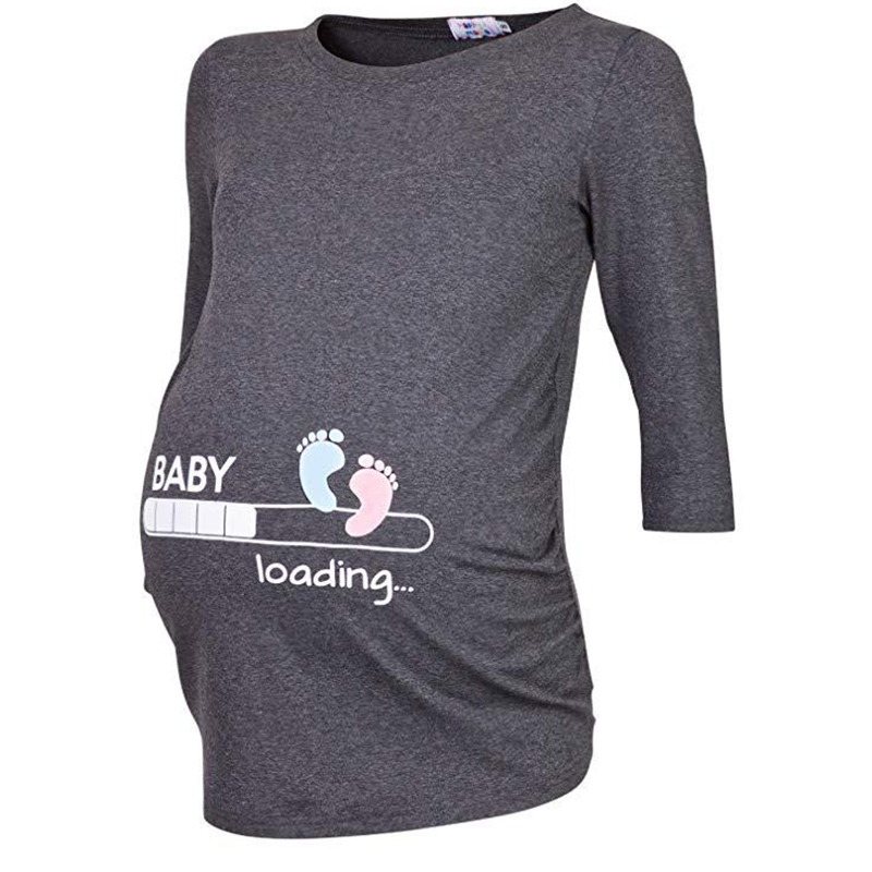 

Lovely Foot Print Crop-sleeve Maternity Top