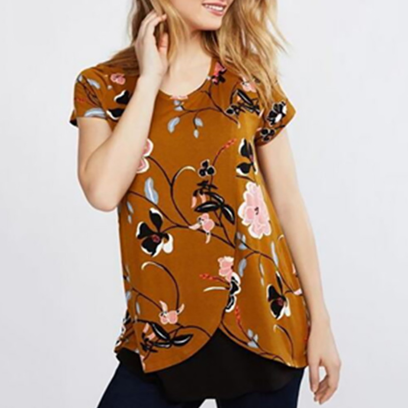 

Trendy Floral Print Short-sleeve Nursing Tee