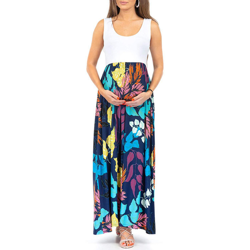 

Maternity U-neck Floral Plain Maxi Tunic Sleeveless Dress