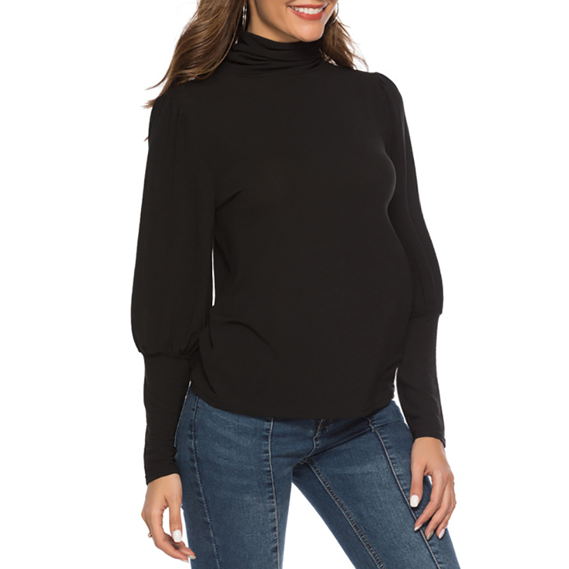 

Maternity High collar Plain Black T-shirt