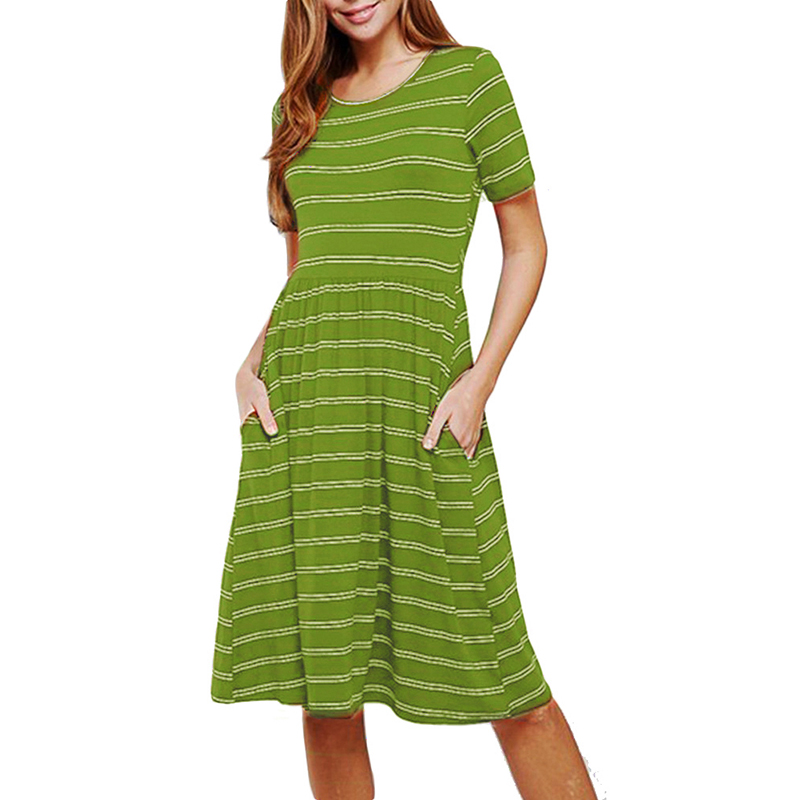 

Maternity Round collar Stripes full print Knee length Short-sleeve Dress