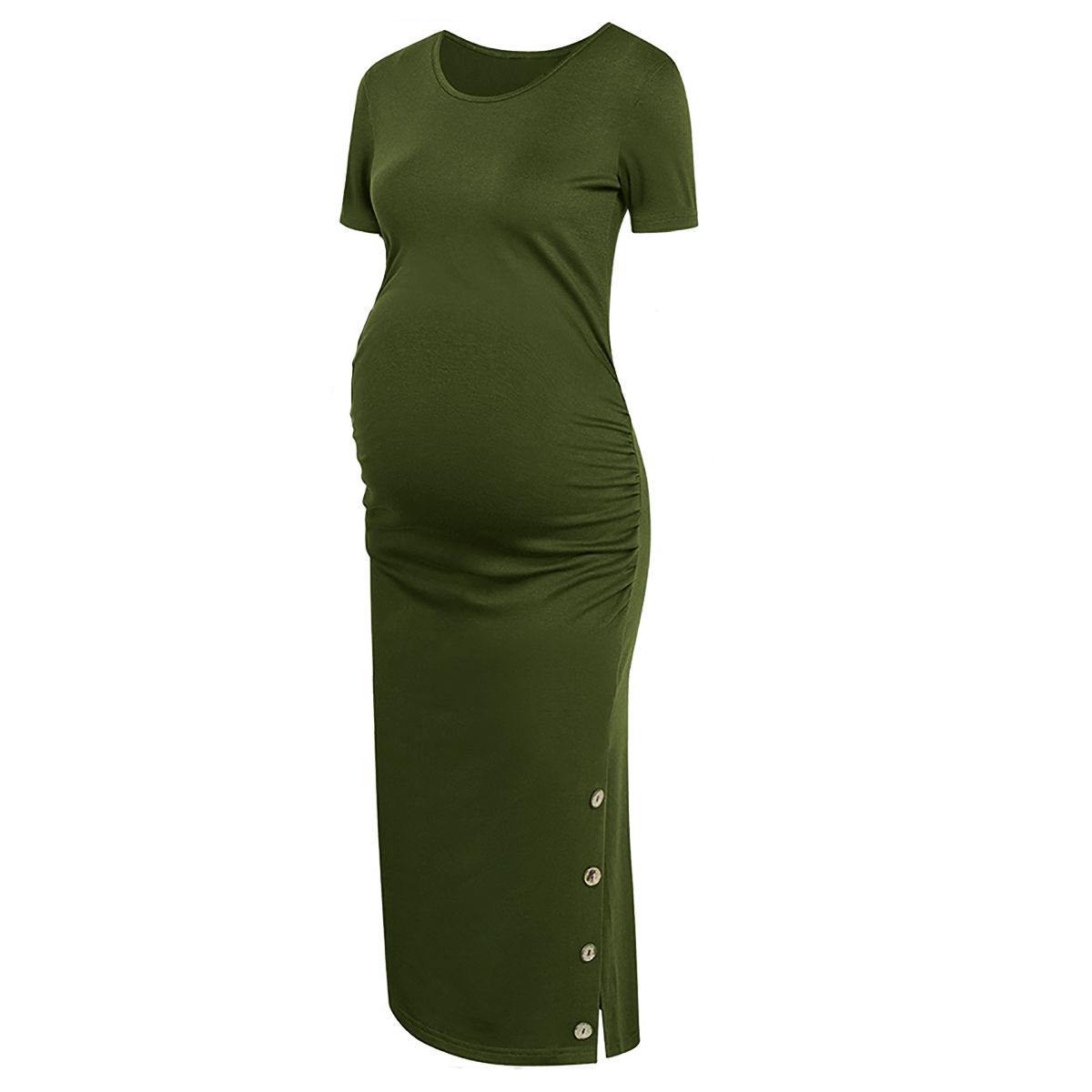 

Maternity Round collar Plain Midi H Short-sleeve Dress