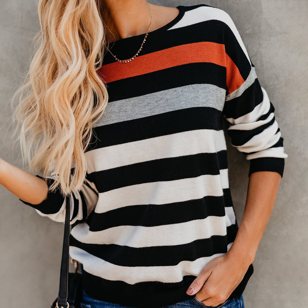 

Sassy Contrast Striped Long-sleeve Top
