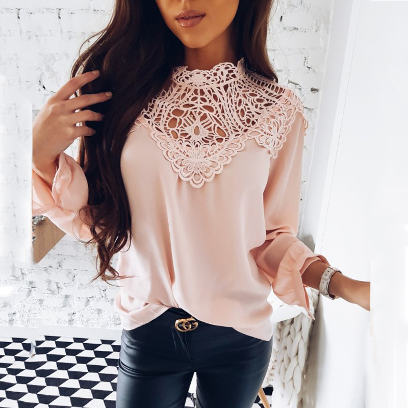 

Elegant Hollow out Solid Long-sleeve Top