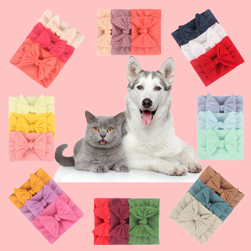 

Pet nylon bow elastic headband headwear (3PCS)