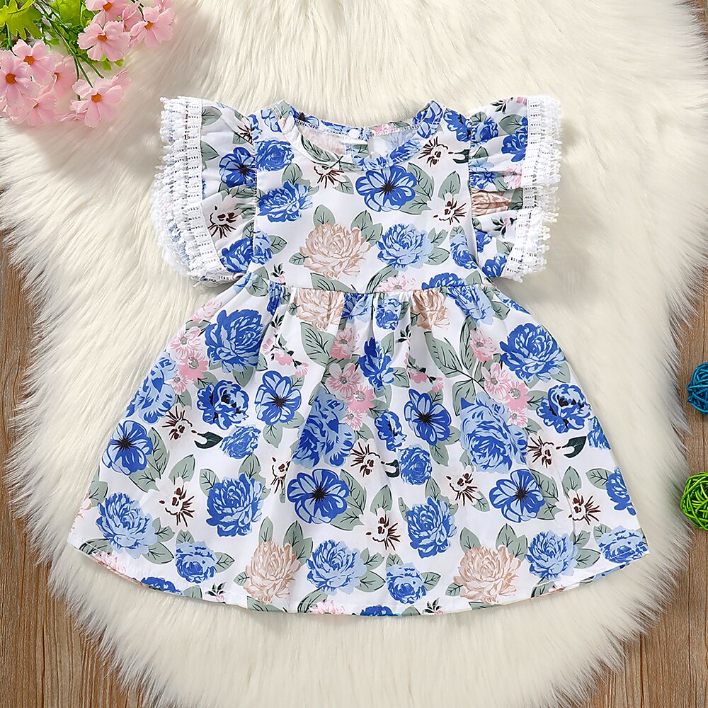 

Summer Floral Print Ruffle-sleeve Dress