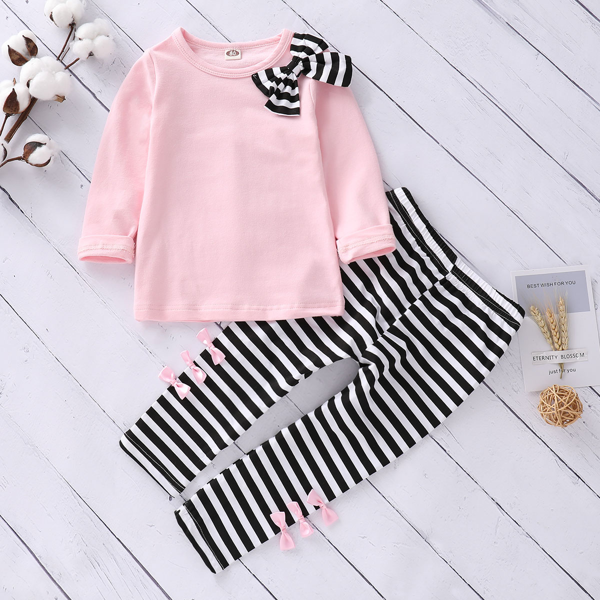 

Baby / Toddler Solid Striped Bow Top and Pants Set