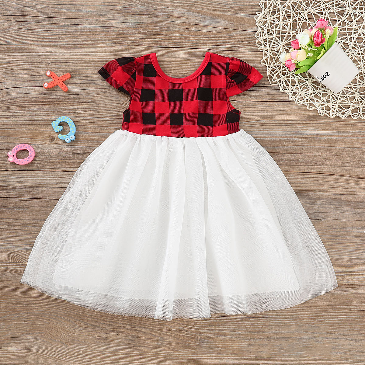 

Baby's Clothing-old Girl Plaid Red Dress short-sleeve Cotton Princess Dress