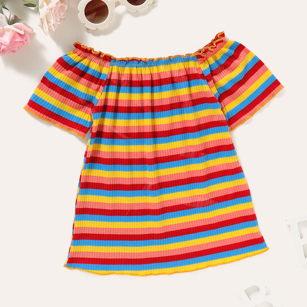 

Baby Girl Colorful Striped Off Shoulder Top