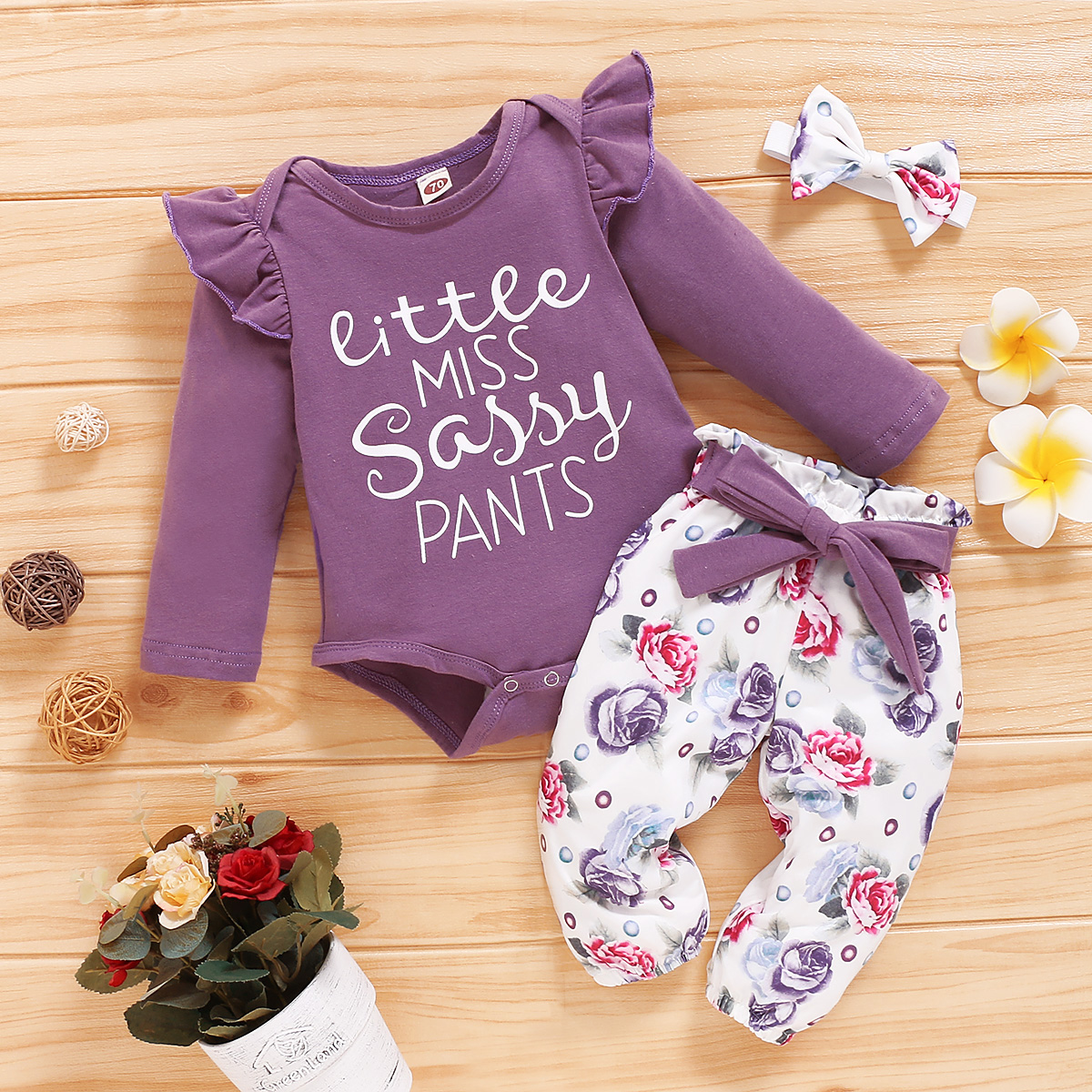 

3pcs Baby Girl Sweet Floral Baby's Sets Long-sleeve Romper Infant Clothing Outfits