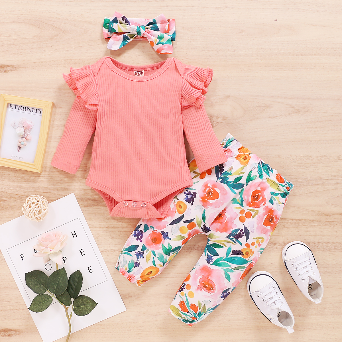 

3pcs Baby Girl Sweet Floral Baby's Sets Fashion Long Sleeve Romper Infant Clothing Outfits