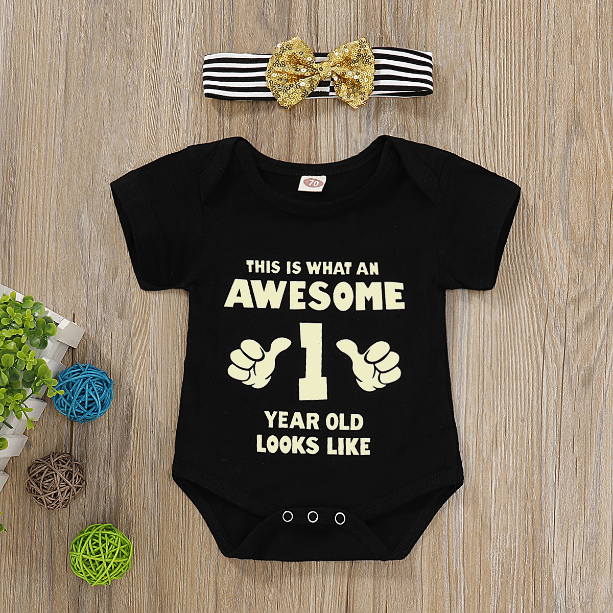 

2-piece Baby Letter Romper with Headband