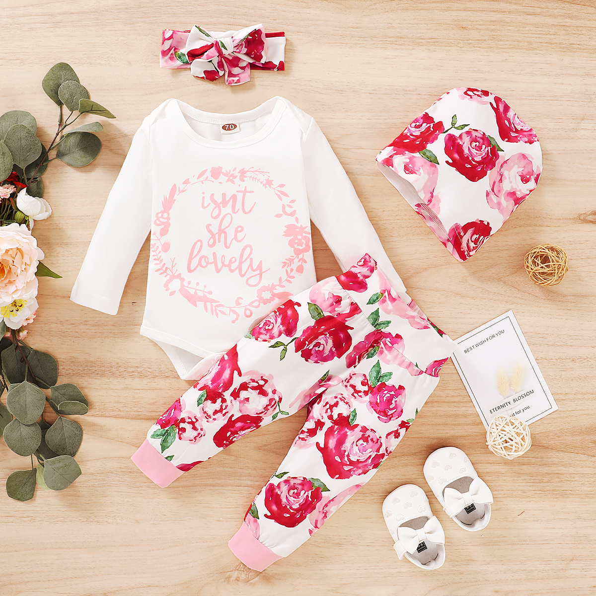 

4pcs Baby Girl Sweet Floral Baby's Sets Romper Fashion Cotton Long Sleeve Infant Clothing Outfits