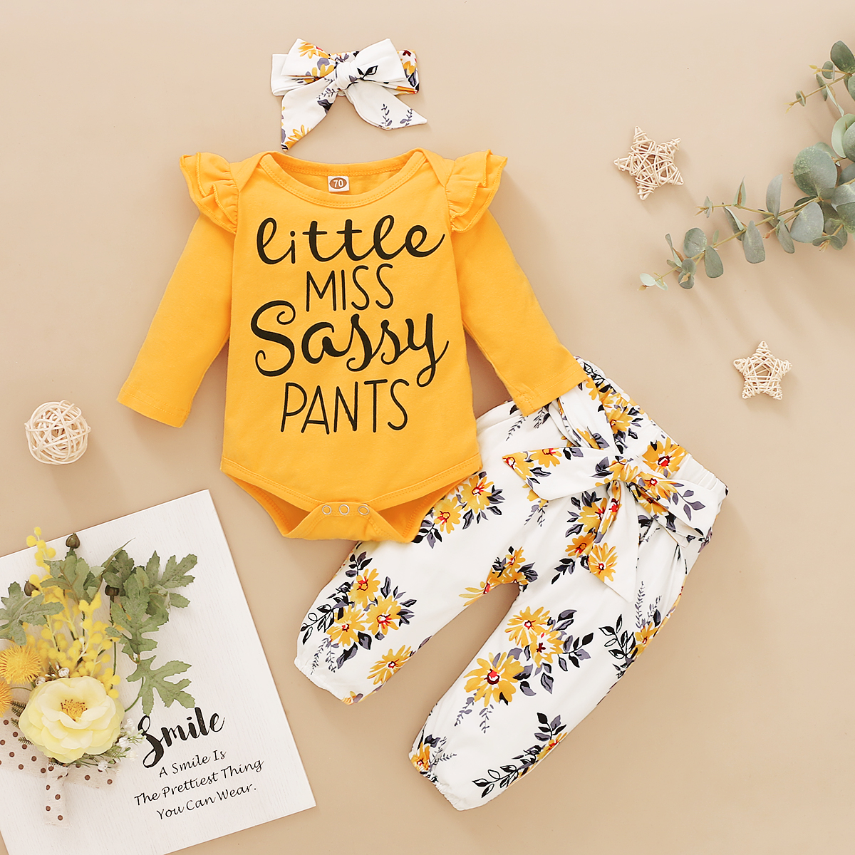 

3pcs Baby Girl Sweet Letter Baby's Sets Romper Cotton Fashion Long Sleeve Infant Clothing Outfits