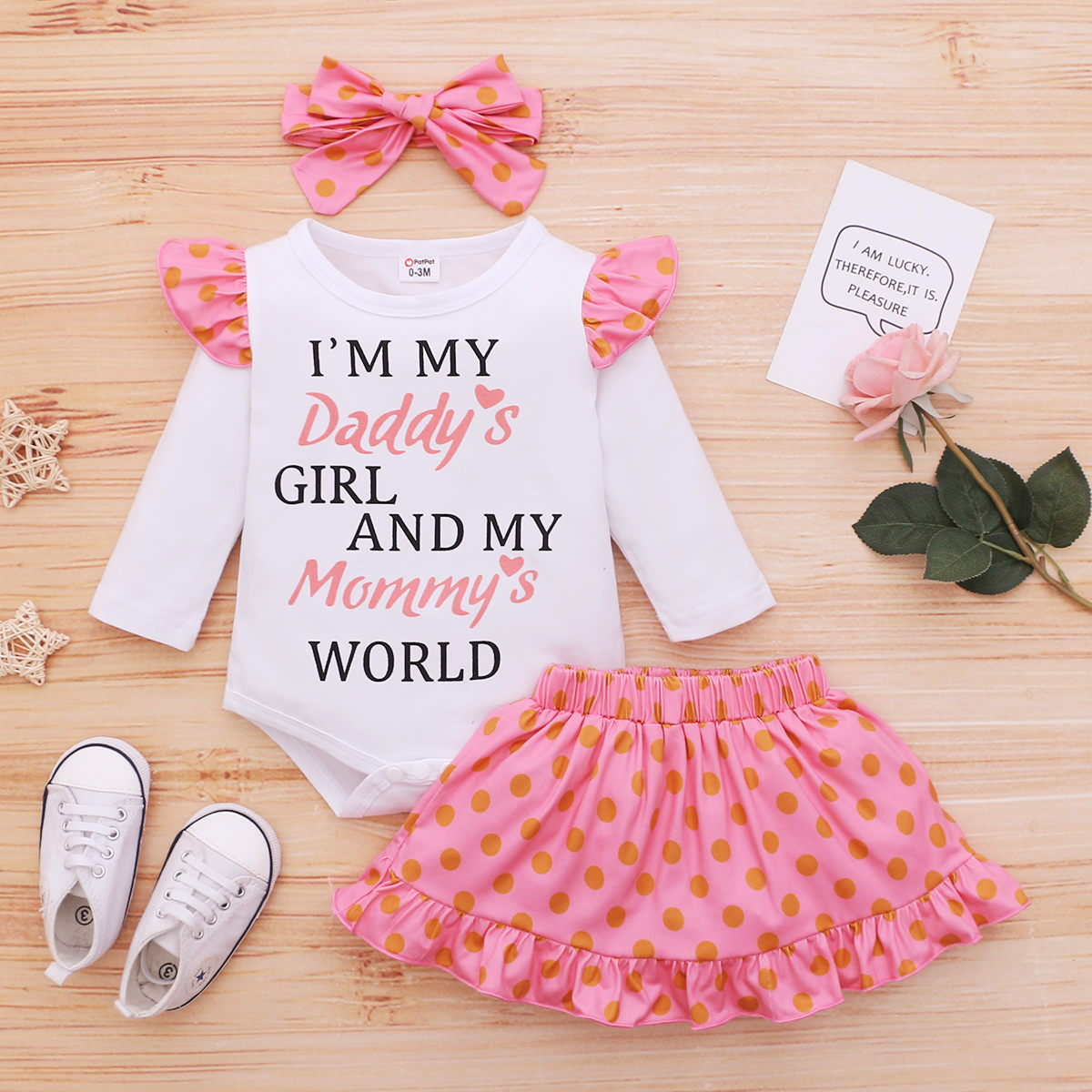

3-pcs Baby Girl Polka dot Sweet Suit-dress Long-sleeve Romper Sweet Princess dress Baby Girl Clothes