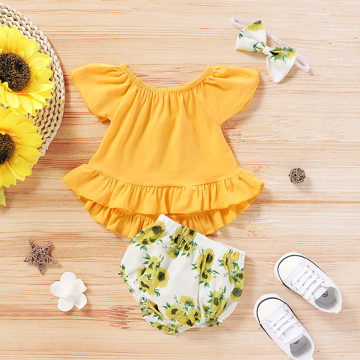

3pcs Cotton Sleeveless Baby Girl Sweet Floral Baby's Sets
