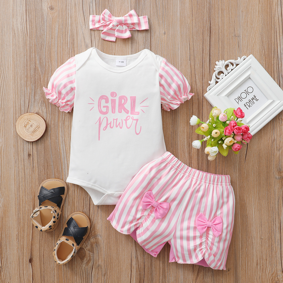 

3pcs Baby Girl Sweet Stripe Cotton Cute Baby's Sets
