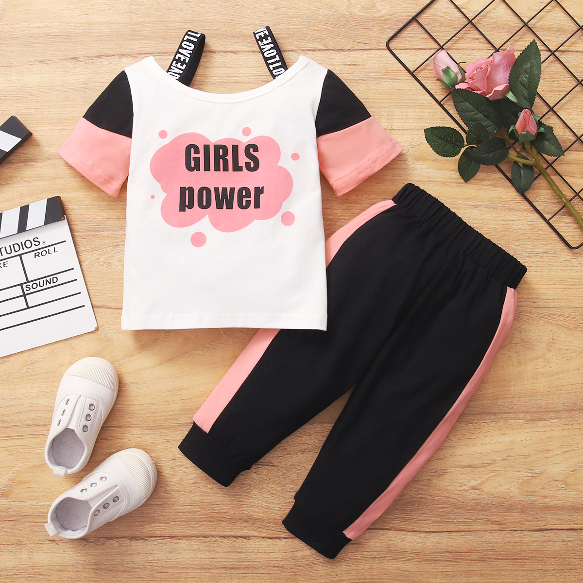

2pcs Baby Girl Short-sleeve Cotton Sports Letter Baby's Sets