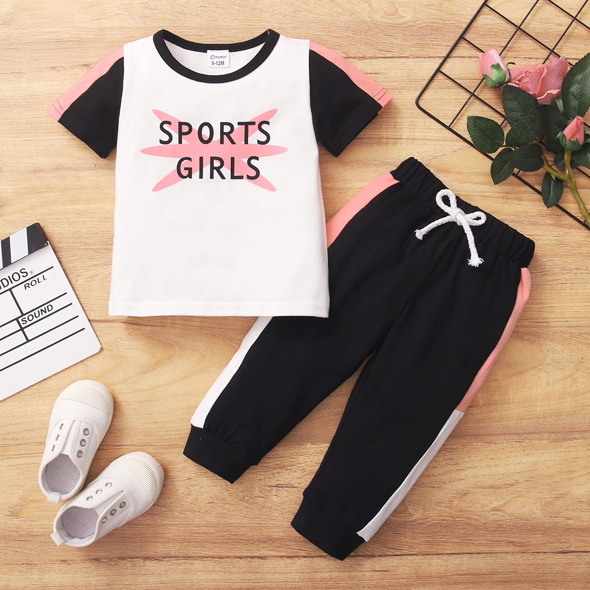 

2pcs Baby Girl Short-sleeve Cotton Sports Letter Baby's Sets