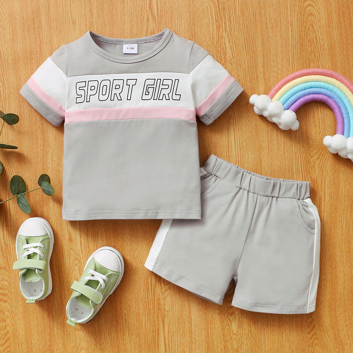 

2pcs Baby Girl Short-sleeve Cotton Sweet Letter Baby's Sets