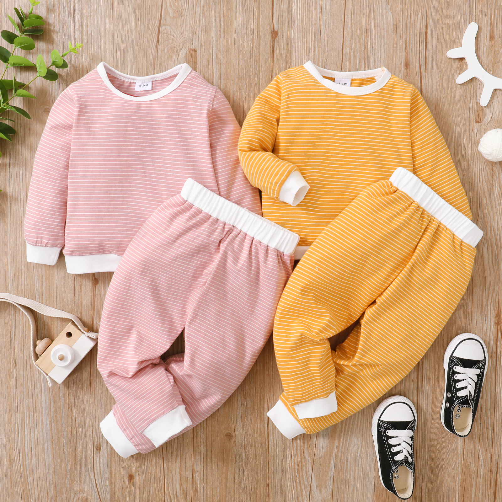 

2-piece Toddler Girl Stripe Long-sleeve Tee and Elasticized Pants Set
