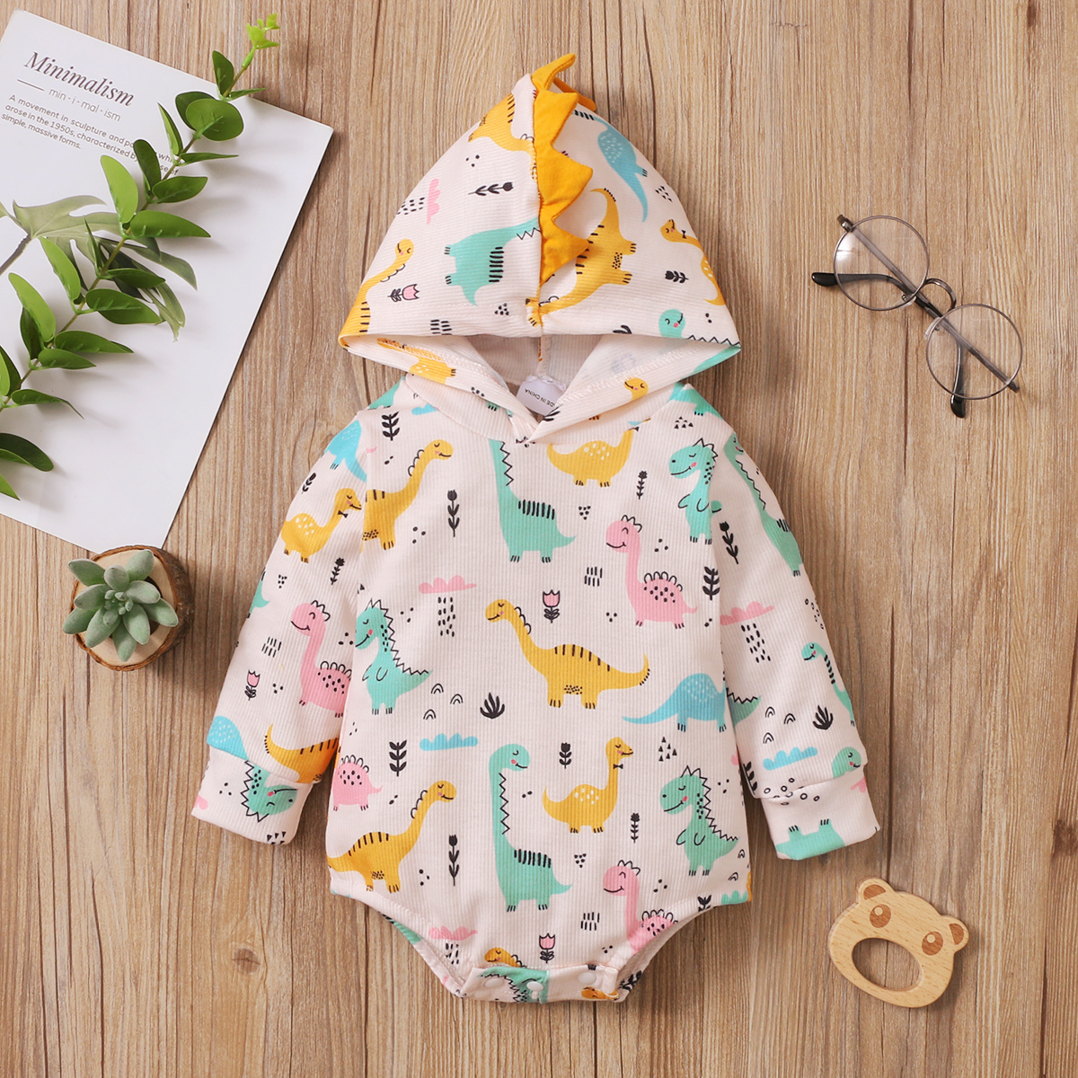 

All Over Dinosaur Print Multicolor Baby Long-sleeve Romper