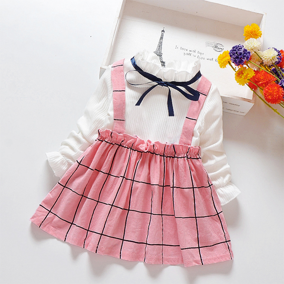 

Plaid Print Faux-two Long-sleeve Baby Dress