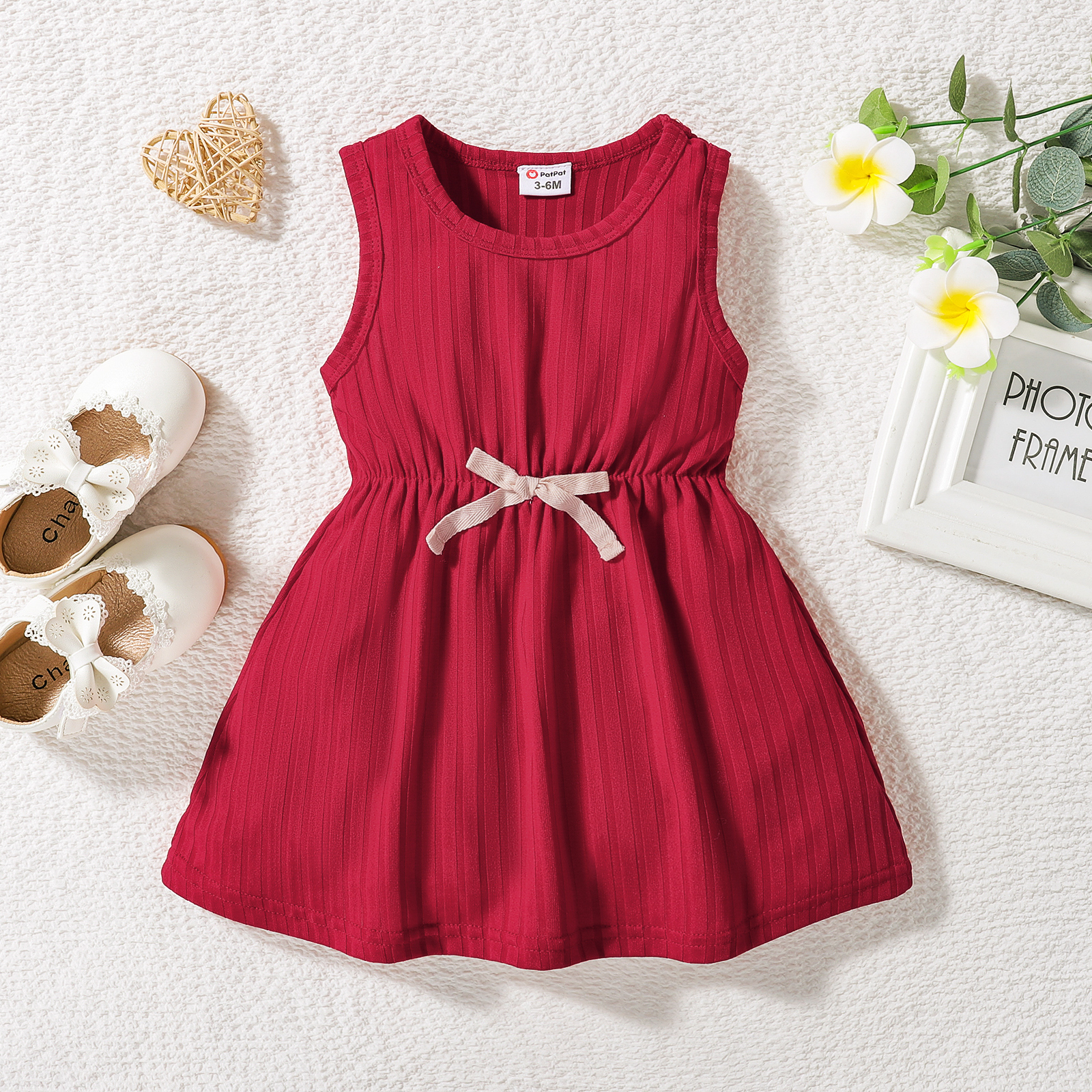 

Baby Girl Red Ribbed Sleeveless Tank Dress