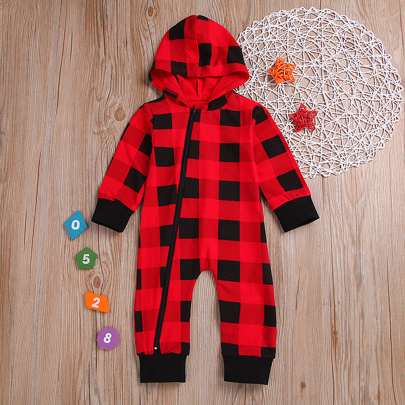 

Baby Boy Plaid Print Hooded Long-sleeve Jumpsuit