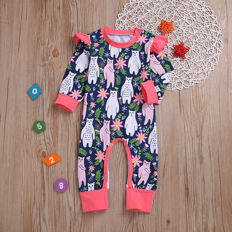 

Baby Girl Bear Allover Long-sleeve Jumpsuit
