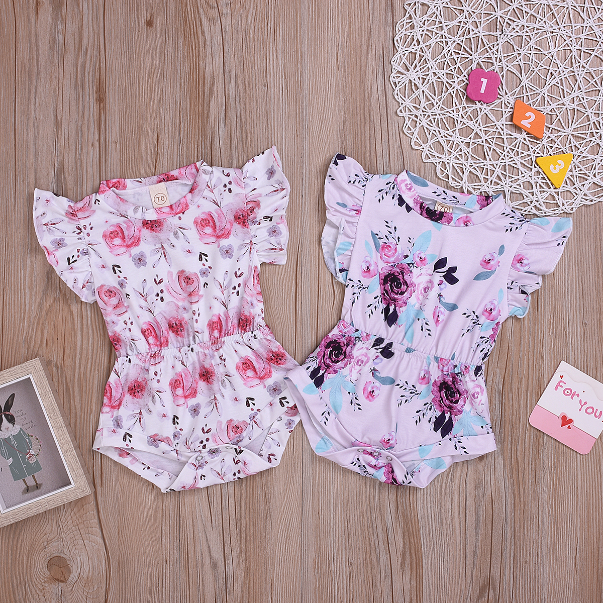 

Baby Girls Floral Print Ruffled Bodysuit