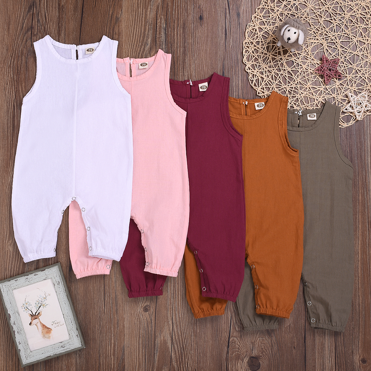 

Baby Solid Sleeveless Comfy Jumpsuit