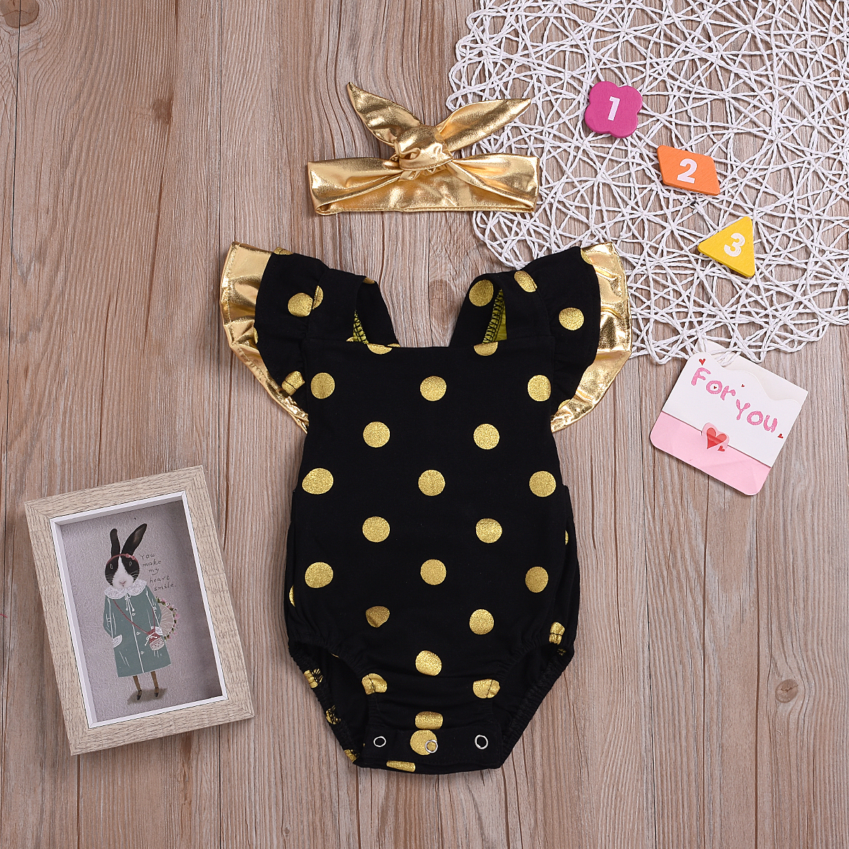 

Baby Ruffled Dotted Bodysuit and Headband