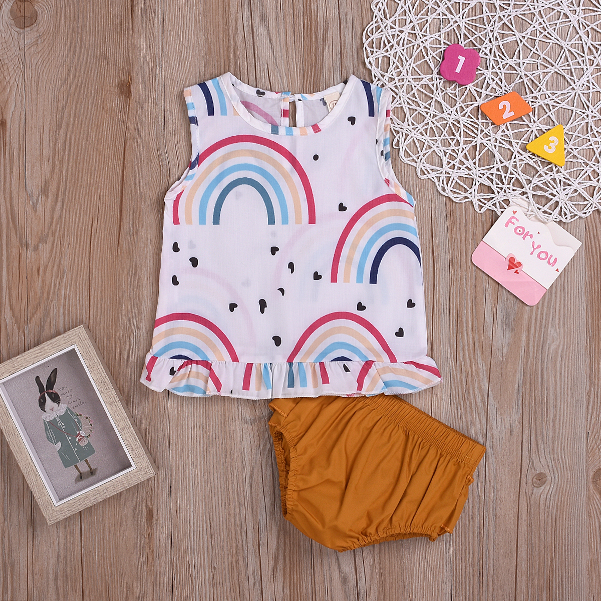 

Rainbow Print Tank Top and PP Shorts Set