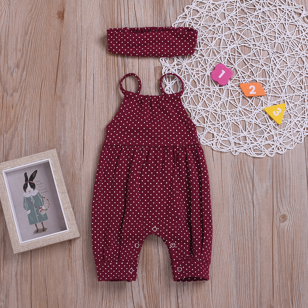

Baby Dotted Jumpsuit and Headband